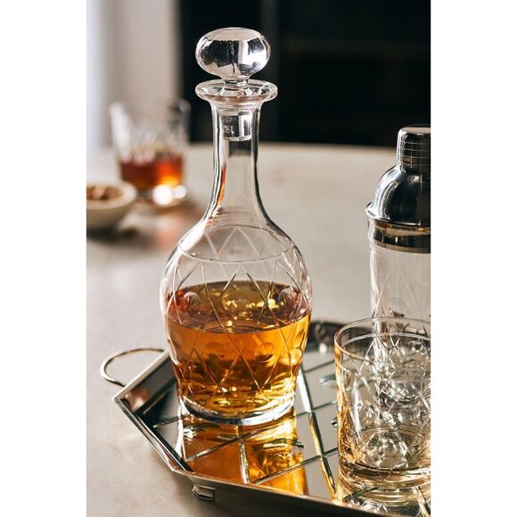 Anthropologie The Met Decanter Hand Blown Cut Glass - Picture 1 of 4